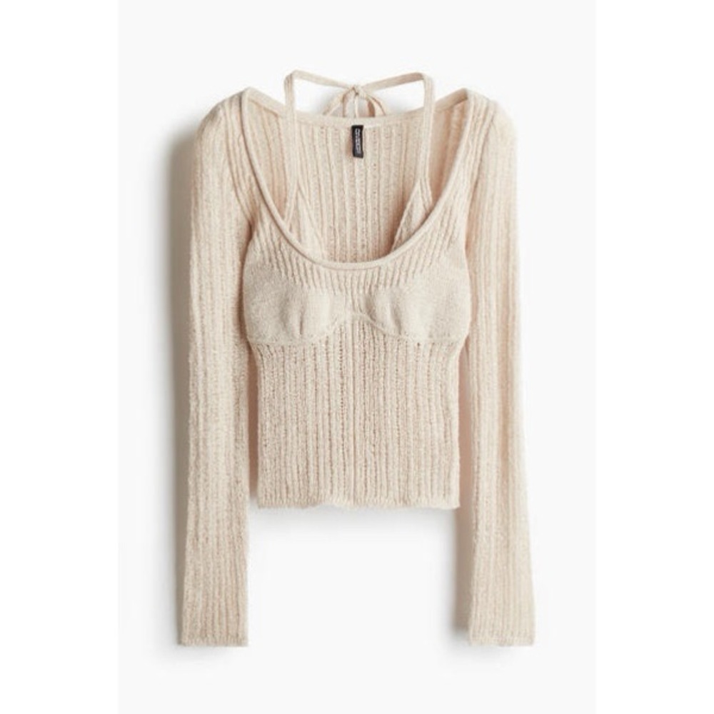 H&M DOUBLE-LAYERED LADDER-STITCH-LOOK TOP size S